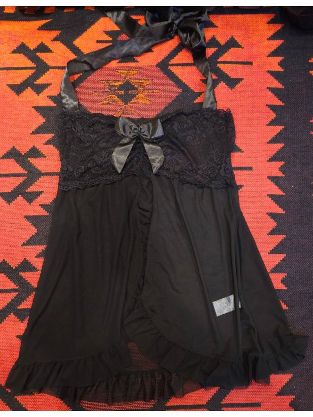 NEW Sheer Lace Halter Babydoll Lingerie Dress With Bow & Ruffle Details - XXL